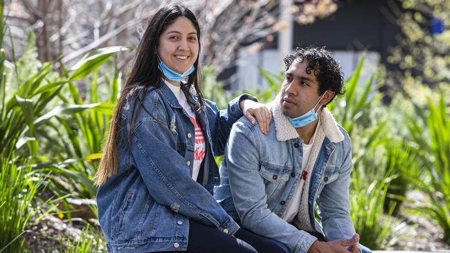 Colombians Luisa Arango and David Correa came to Australia to study but since the pandemic have lost their jobs and struggle to pay tuition fees and rent. Picture: Aaron Francis