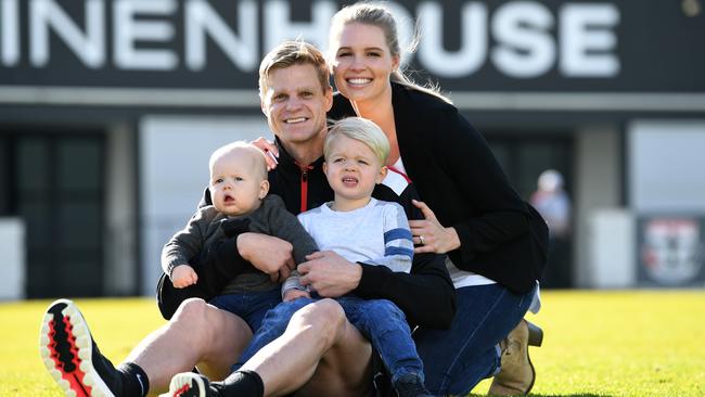 Nick Riewoldt with his wife Catherine, and sons James and Will.