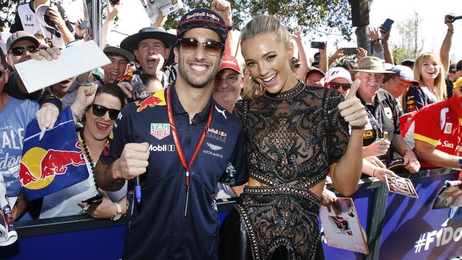 Daniel Ricciardo with Grand Prix Ambassador Brooke Hogan in 2017. Picture: David Caird