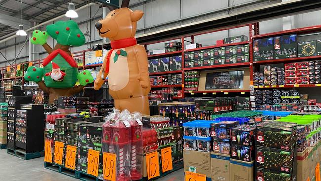 Christmas decorations display at a Bunnings Store, October 2020, Australia. Picture: Bunnings