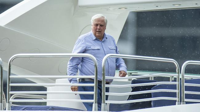 Clive Palmer on his boat Nancy Jean, on the Brisbane River. Picture: Mark Cranitch.