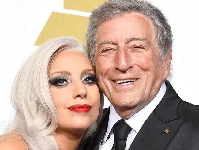 (FILE PHOTO) Singer Tony Bennett dies aged 96 LOS ANGELES, CA - FEBRUARY 08:  Singers Lady Gaga (L) and Tony Bennett, winners of Best Traditional Pop Vocal Album for 'Cheek to Cheek,' pose in the press room during The 57th Annual GRAMMY Awards at the STAPLES Center on February 8, 2015 in Los Angeles, California.  (Photo by Frazer Harrison/Getty Images)