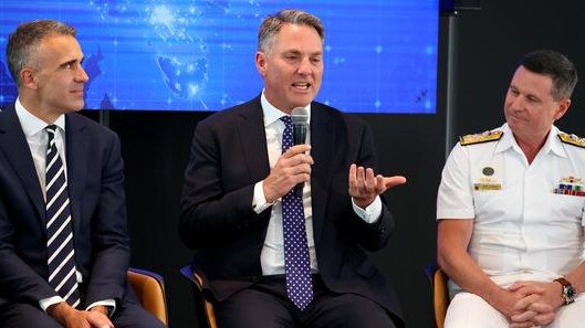 South Australian Premier Peter Malinauskas, Deputy Prime Minister Richard Marles and The Chief of Navy Australia, Vice Admiral Mark Hammond at the Defending Australia round table held at The Advertiser.