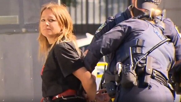 An Extinction Rebellion protester was arrested after STAR Group officers were called in to remove them. Picture: 7NEWS