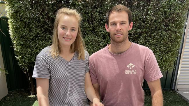 Hobart couple Maddy Grace and Chris Mazengarb are in Melbourne after Maddy suffered spinal injuries in a mountain bike accident. Picture: Supplied