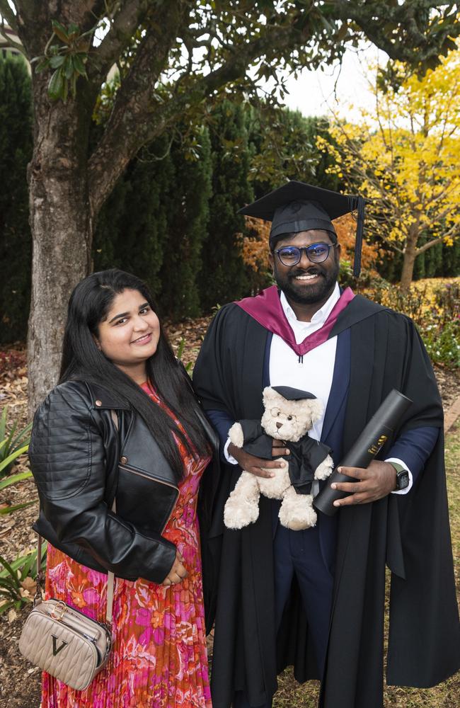 Master of Civil Engineering graduate Mihiran Ranawake with Ilma Imtiaz at a UniSQ graduation ceremony at The Empire, Tuesday, June 25, 2024. Picture: Kevin Farmer