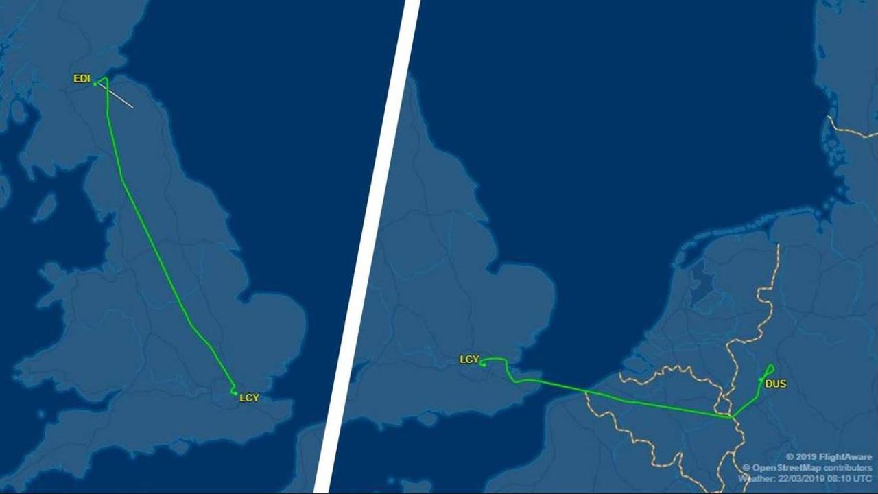 The plane from London flew north to Edinburgh, instead of west to Dusseldorf. Picture: Flight Aware