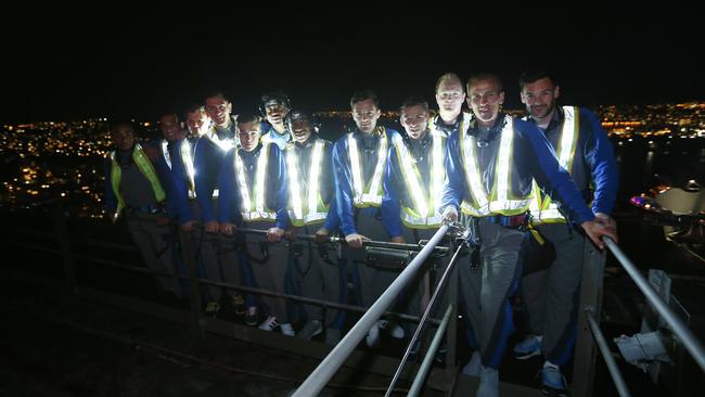 The visiting Tottenham squad walked the Sydney Harbour Bridge during the Vivid festival.