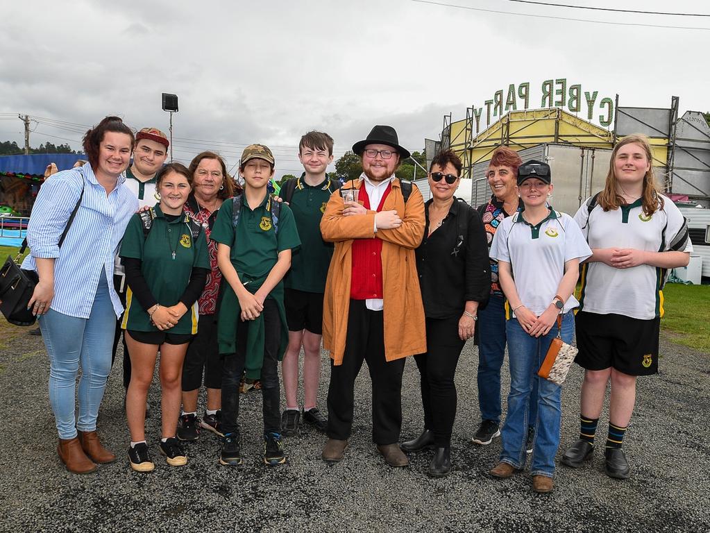 A cohort from Kyogle High School including Jakira, Annabelle, Billy, Jo, Barry, Aiden, Brendon, Shar, Suellen, Emily, and Kody sussing out the rides at the Lismore Show. Picture: Cath Piltz