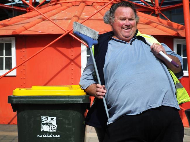 SWEEPING UP: Brian Collie in Port Adelaide. Picture: Michael Marschall