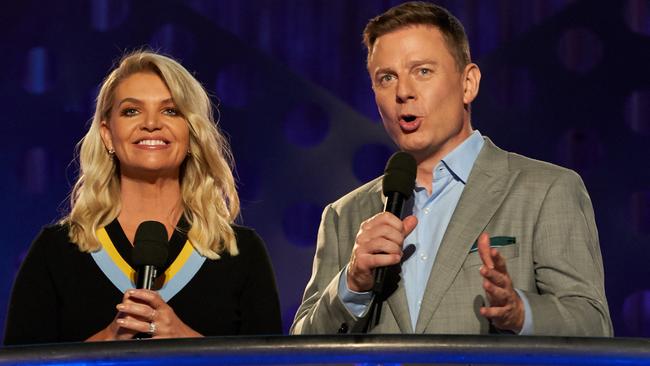 Rebecca Maddern and Ben Fordham on the set of Ninja Warrior Australia.