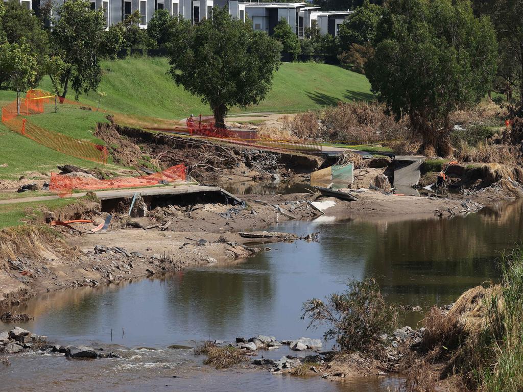 Flood damage at Kedron Brook cycleway, Lutwyche. Picture: Liam Kidston