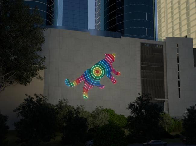 An artist's impression of the "Guardian Lion" artwork, which will be installed on the side of a city building.