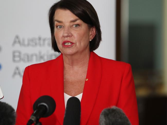 ABA CEO Anna Bligh speaking at a doorstop at Parliament House in Canberra.