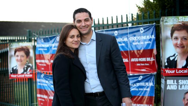 Liberal candidate for Werriwa Ned Mannoun with his wife Tina Mannoun. Picture: Richard dobson