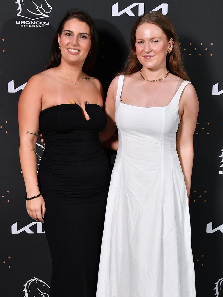 Jasmine Davis and Tara Clare at the Broncos’ 2025 season launch at The Star Brisbane. Picture: John Gass