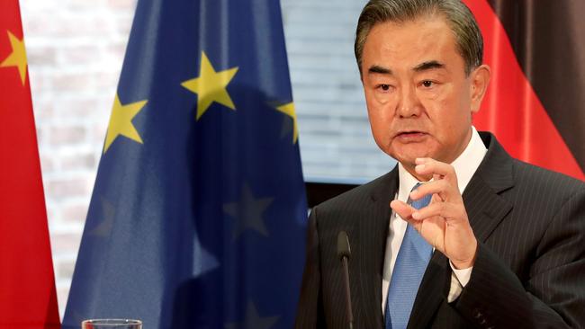 China’s Foreign Minister Wang Yi in Berlin. Picture: AFP