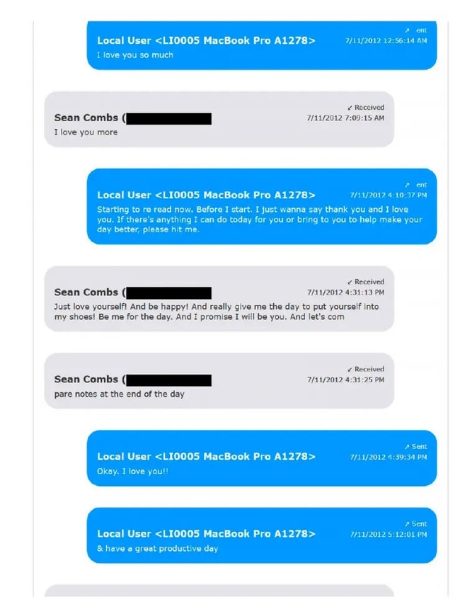 The messages include a loving exchange between the former couple. Picture: Supplied