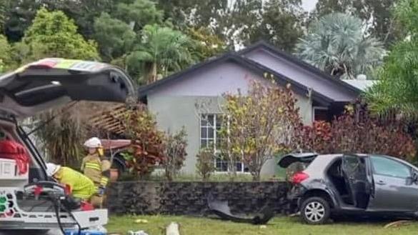 Three teenagers allegedly lost control of a stolen car and crashed into a tree at Edmonton. Picture: Facebook – Cairns, Crimes and Alerts.