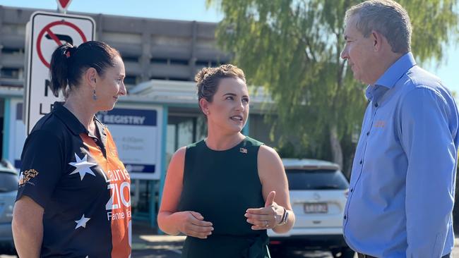 CLP Fannie Bay candidate Laurie Zio, Opposition Leader Lia Finocchiaro and Deputy Opposition Leader Gerard Maley. Picture: Fia Walsh.