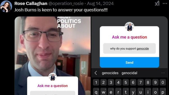 Rose Callaghan responds to Josh Burns' post by asking 