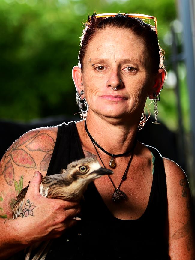 Bird Carer Sarah Luke, with a Bush Stone Curlew Fledgling. Picture: Alix Sweeney