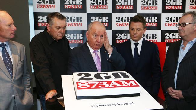 2GB broadcasters Ross Greenwood, Ray Hadley, Alan Jones, Ben Fordham and Chris Smith. Picture: John Feder