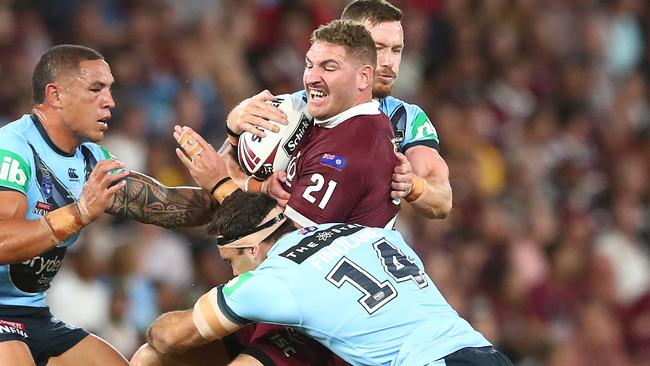 Brenko Lee tackled in Origin. Photo by Chris Hyde/Getty Images