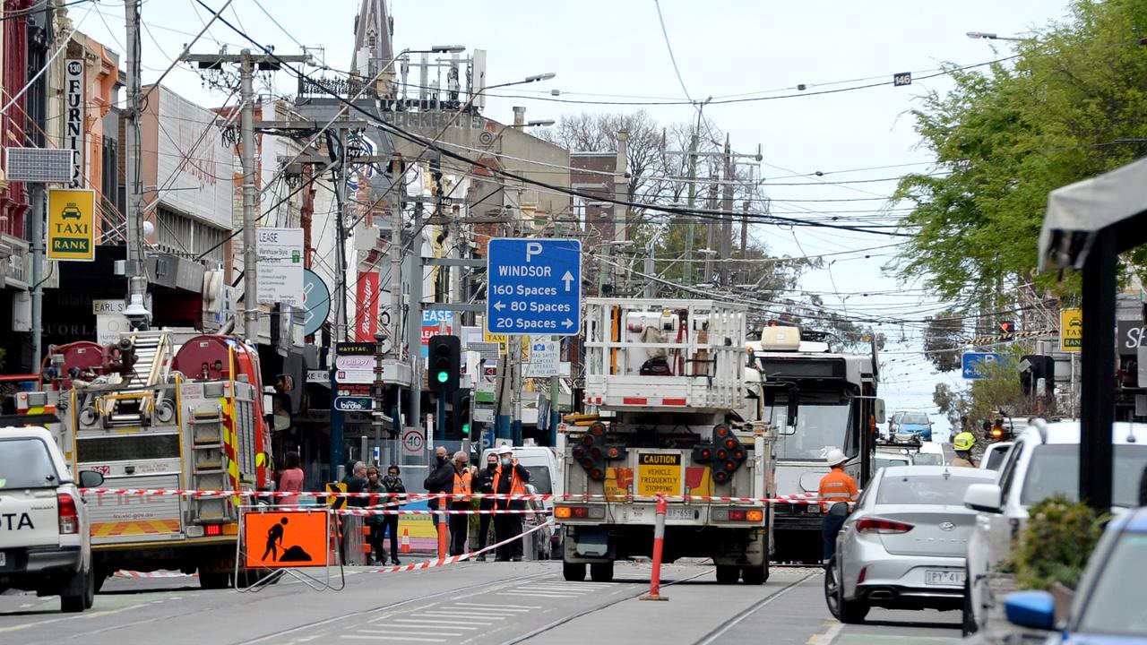 Chapel St remains closed after an earthquake hit Melbourne on Wednesday morning. Picture: Andrew Henshaw