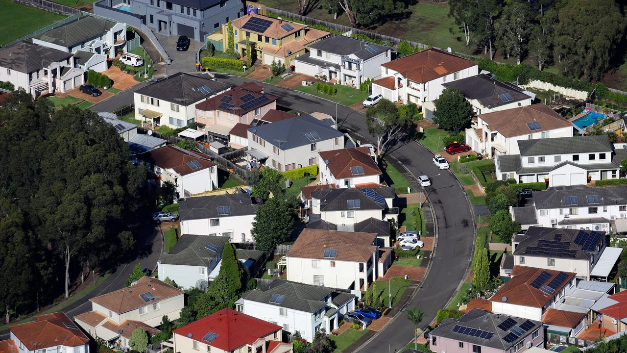 SYDNEY, AUSTRALIA - NewsWire Photos MARCH 24, 2021: An Aerial view of the Housing Market in the Western Sydney region where many homes have solar panels installed on the rooftops, Sydney Australia. Picture: NCA NewsWire / Gaye Gerard