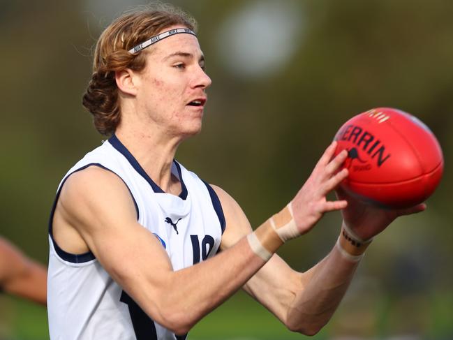 MELBOURNE, AUSTRALIA - JULY 09: Angus Hastie of Vic Country in action during the 2023 AFL National Championships match between Vic Country and the Allies at RSEA Park on July 09, 2023 in Melbourne, Australia. (Photo by Graham Denholm/AFL Photos via Getty Images)