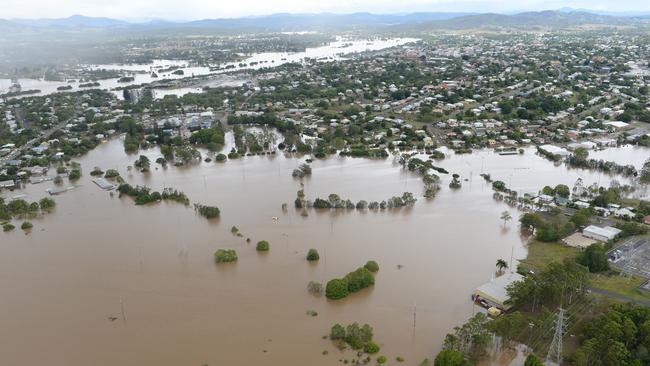 One Mile was an ocean of water, ten pin bowling in the right corner of the picture was saved but the BMX track, football and cricket fields and their clubhouses went under. 2013 aerial flood pictures of Gympie. Photo Craig Warhurst / The Gympie Times