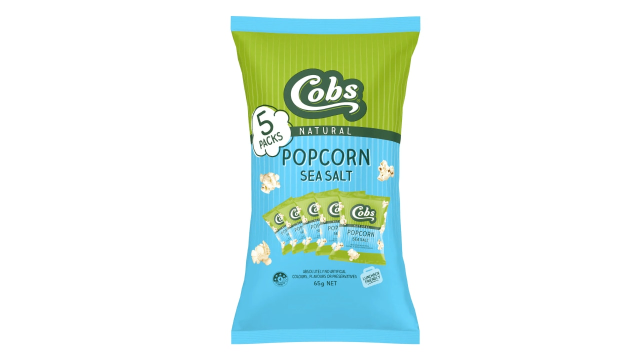 <h3><span>For the salty snackers</span></h3><h3><a href="https://www.woolworths.com.au/shop/productdetails/820459/cobs-natural-popcorn-sea-salt-multipack" target="_blank" rel="noopener"><span>Cobs Natural Popcorn Sea Salt Multipack 5 Pack, $4 from woolworths.com.au</span></a></h3><p><span>Aside from the butter-drenched movie boxes we&rsquo;re used to splurging on during a blockbuster screening, popcorn is ordinarily a very healthy snacking choice. These pre-portioned packs are a great thing to slip into your work bag for a midday snack while you're crunching numbers and churning through emails, too.</span></p><p class="button-common"><a title="Cobs Natural Popcorn Sea Salt" href="https://www.woolworths.com.au/shop/productdetails/820459/cobs-natural-popcorn-sea-salt-multipack" target="_blank" data-cta="Cobs Natural Popcorn Sea Salt" data-editable="true">Shop here</a></p>