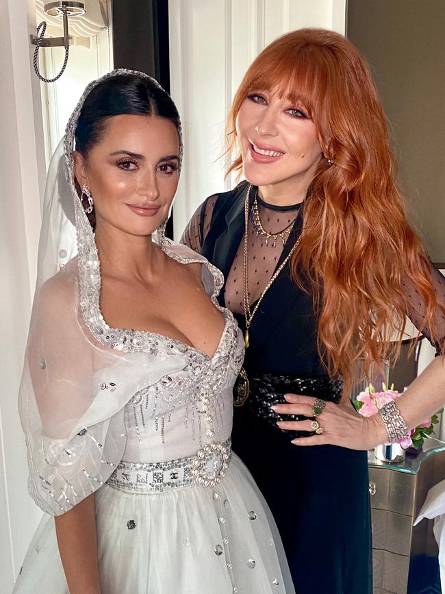 Penelope Cruz (on her wedding day to Javier Bardem) with Charlotte Tilbury. Picture: Courtesy of Charlotte Tilbury