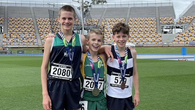 Ben Hooper, left, Benjamin Schinard and Oliver Jobbins will all attend the meet after their middle distance battle for podium positions at the recent QRSS championships.