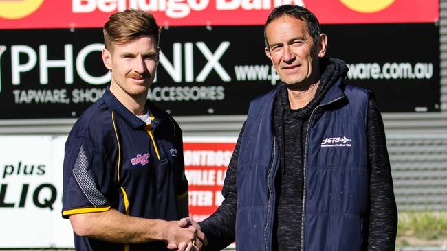 New Heathmont coach Kyle Emley with president Rob Parker. Picture: Supplied