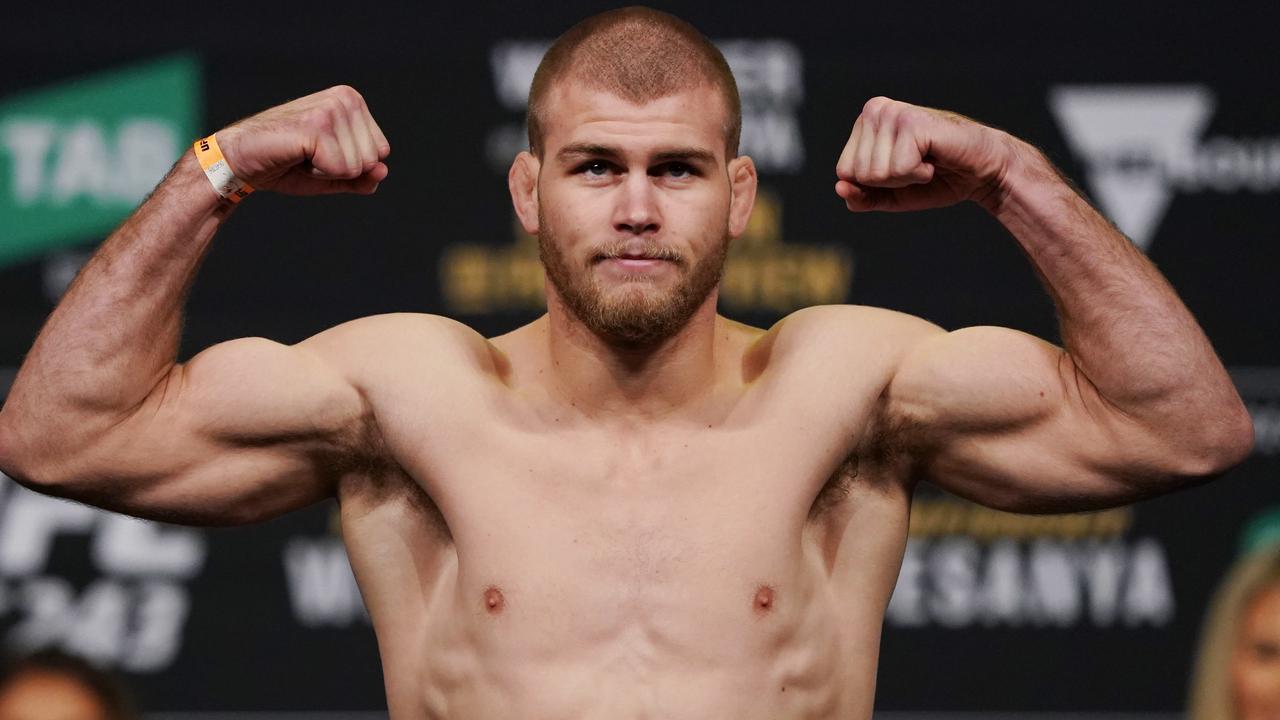 Jake Matthews of Australia reacts after weighing in during the UFC 243 Weigh In Day at Marvel Stadium in Melbourne, Saturday, October 5, 2019. (AAP Image/Michael Dodge) NO ARCHIVING