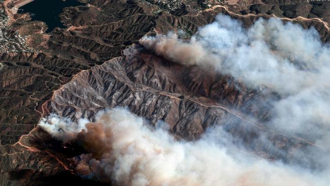 This satellite image shows an overview of the Palisades Fire as it continues to burn in the mountains north of Santa Monica, California. Picture: Maxar Technologies / AFP