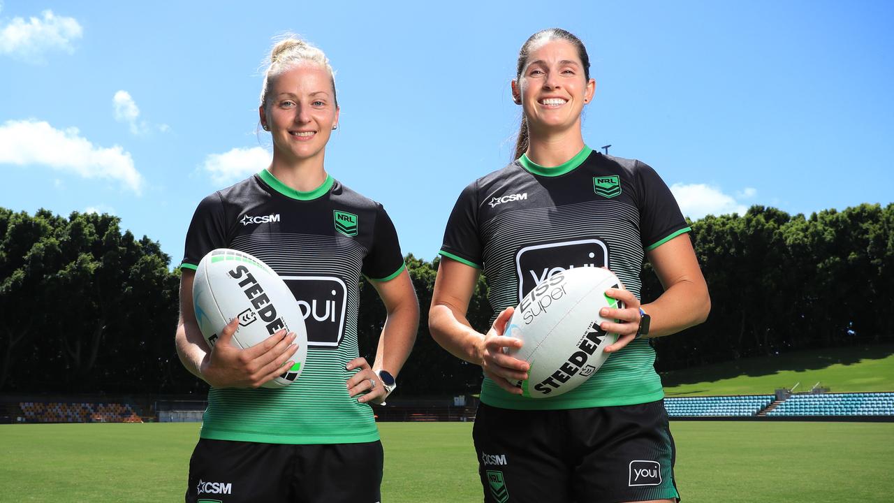 NRL refs Belinda Sharpe and Kasey Badger will make history this weekend. Picture: John Feder/The Daily Telegraph