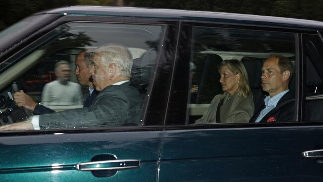 Prince William, Prince Andrew, Sophie, Countess of Wessex and Edward, Earl of Wessex arrive at Balmoral Castle. Picture: Jeff J Mitchell/Getty Images