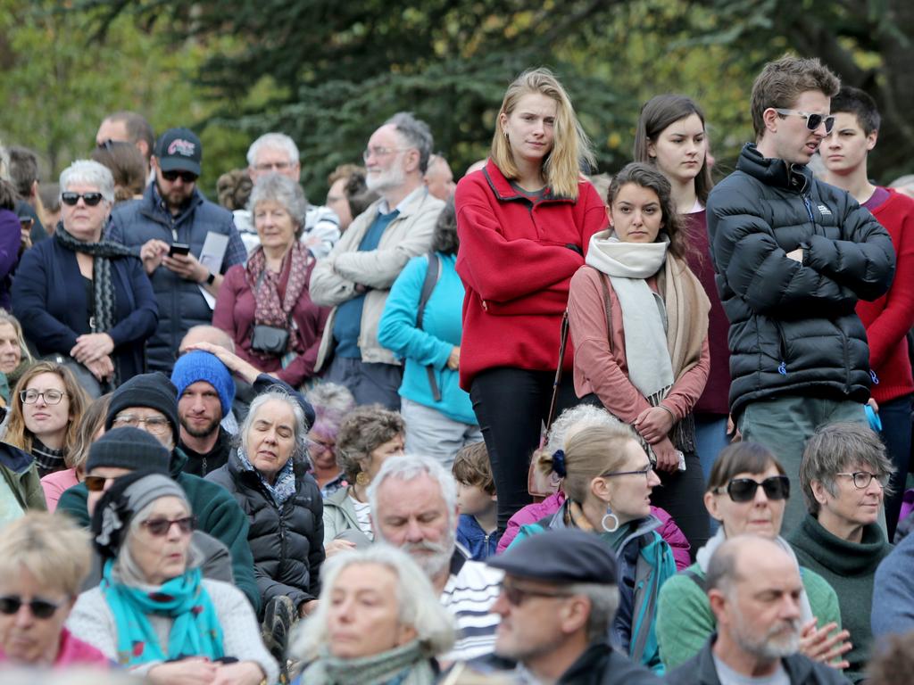 Thousands gathered for the Mountain Mayday Rally at the Cascade Gardens in South Hobart. Picture: PATRICK GEE