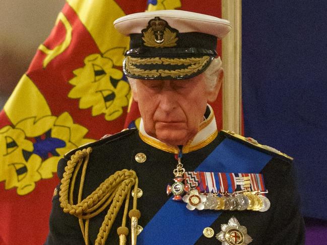 King Charles III stands vigil beside the coffin of his mother, Queen Elizabeth II. Picture: Dominic Lipinski – WPA Pool/Getty Images