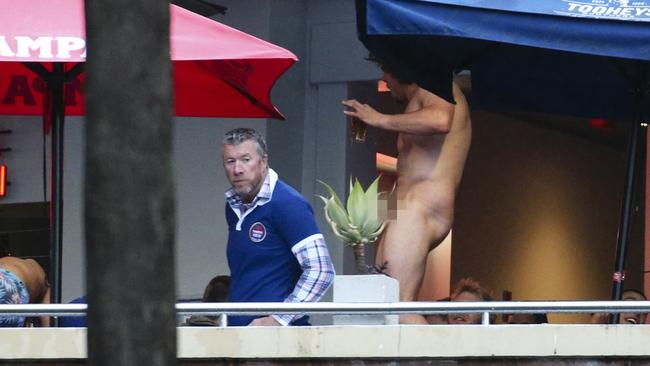 The Mad Monday antics of the Bulldogs saw players strip off while dancing to Neil Diamond’s <i>Sweet Caroline</i>. (Pic: Justin Lloyd)