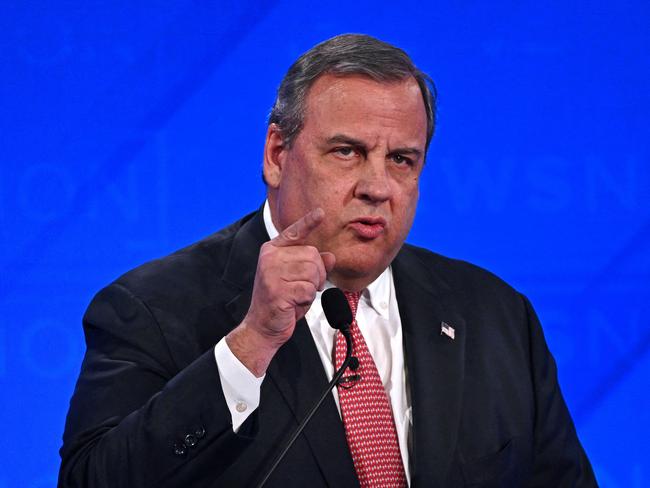 (FILES) Former Governor of New Jersey Chris Christie gestures as he speaks during the fourth Republican presidential primary debate at the University of Alabama in Tuscaloosa, Alabama, on December 6, 2023. Former New Jersey governor Chris Christie dropped out of the race for the Republican presidential nomination on January 10, 2024, depriving the contest of its most vocal critic by far of scandal-plagued front-runner Donald Trump. (Photo by Jim WATSON / AFP)