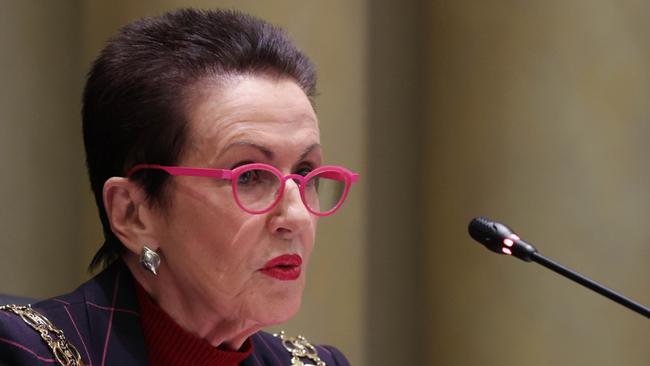 Lord Mayor Clover Moore addresses a City of Sydney council meeting on Monday. Picture: Jane Dempster