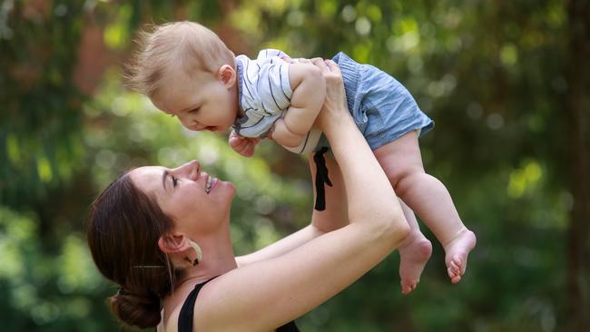 Jessica West with her six-month-old son Jacob in Peakhurst on Friday. Picture: Justin Lloyd