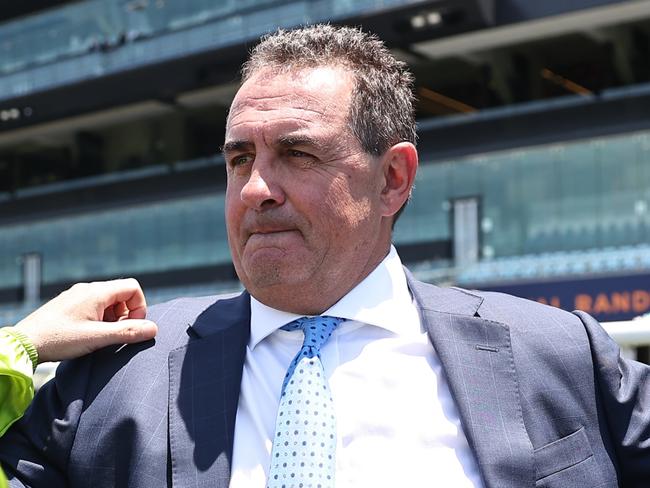 SYDNEY, AUSTRALIA - DECEMBER 21: Trainer Michael Freedman celebrates after Tommy Berry riding Pallaton wins Race 1 Shinzo @ Coolmore Plate during Sydney Racing at Royal Randwick Racecourse on December 21, 2024 in Sydney, Australia. (Photo by Jeremy Ng/Getty Images)