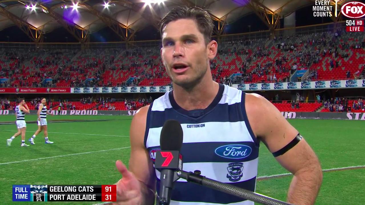 Tom Hawkins gave a classy message after the game.