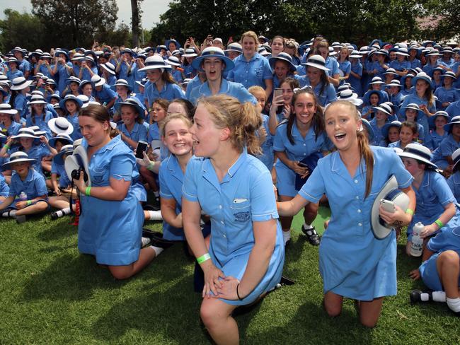 Katy Perry visits Mandeville Hall Girls School in Melbourne. Picture: Alex Coppel