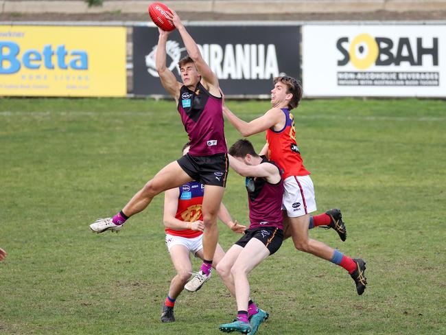 VAFA: Lachlan Riley marks for Old Haileybury. Picture: George Salpigtidis